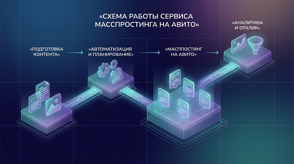 Схема работы сервиса масспостинга на Авито